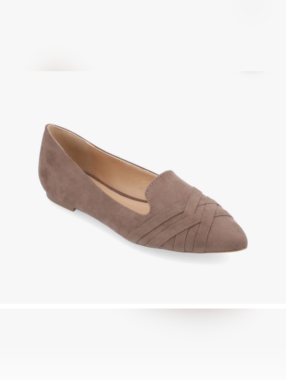 Journee Collection Mindee Taupe Braided Pointed-Toe Suede Flats Sz 7.5 New
